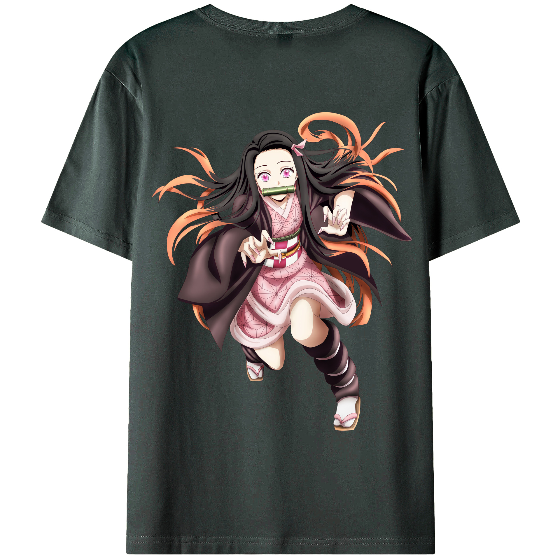 （画像用） 鬼滅の刃（きめつのやいば）竈門 禰󠄀豆子／かまど ねずこ Kamado Nezuko 綿100％ メンズ半袖Tシャツ（バックプリント） 通気性